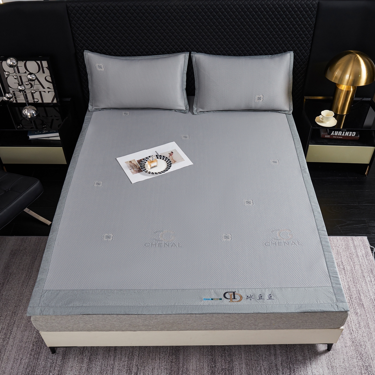 91家纺网 家纺一手货源 找家纺 青雅席业 2025年新款凉感因子母婴级凉感丝豆豆席 香奈儿-灰