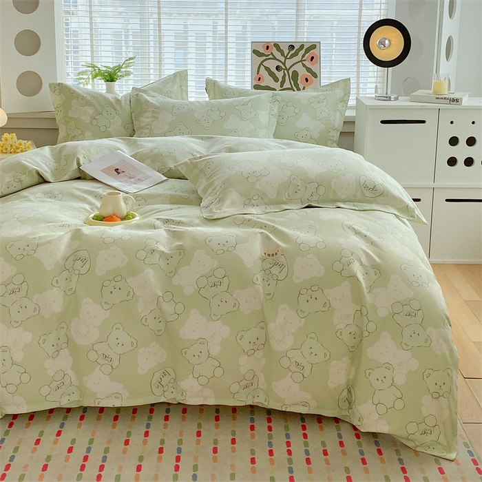 91家纺网 家纺一手货源 找家纺 凯磊2025新款老粗布印花四件套 萌熊悠眠