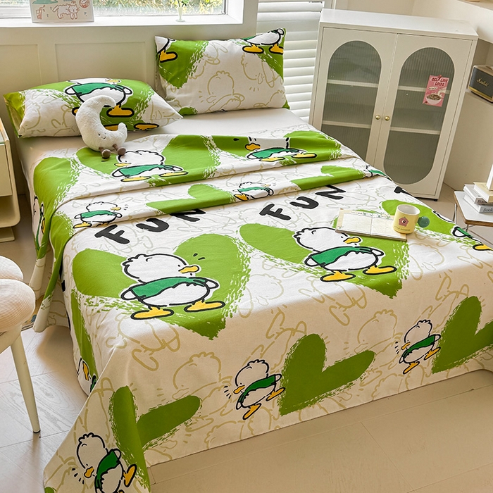 91家纺网 家纺一手货源 找家纺 晓时候 2025原棉老粗布床单凉席三件套软凉席子单床单 快乐鸭