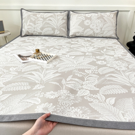 子曰 2025新款高定版A类PE聚乙烯凉感凉席提花凉席床笠 叶之恋-咖【平铺款】