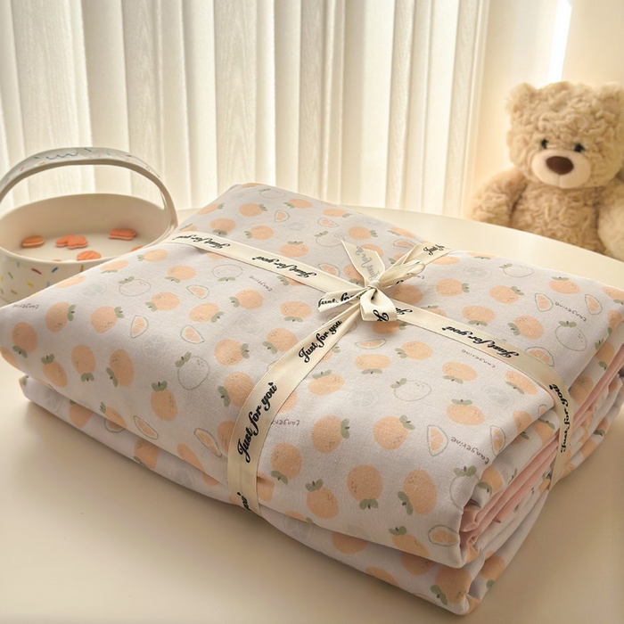 91家纺网 家纺一手货源 找家纺 塞纳 2026新款.全棉有氧双层纱四件套-场景二-大橘大利-桔