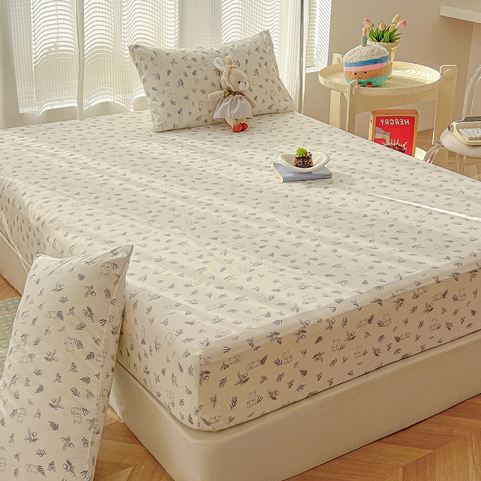 91家纺网 家纺一手货源 找家纺 眠帛家居 2025新款A类水洗皱皱纱印花床笠 可爱小狸