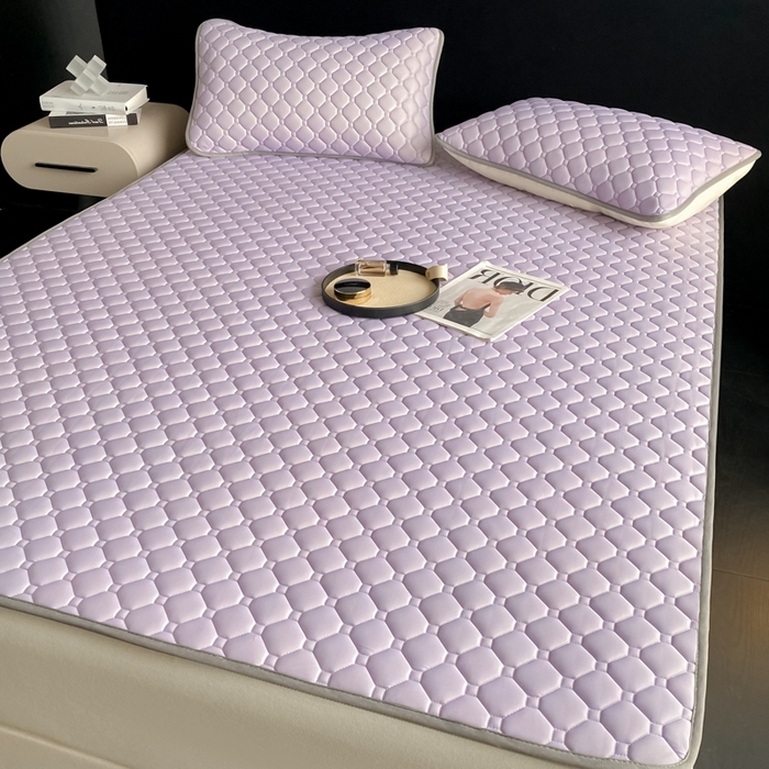 91家纺网 家纺一手货源 找家纺 欧邦 2025新款加厚纯色凉席四件套--凉席三件套 方格-浅紫