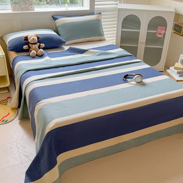 91家纺网 家纺一手货源 找家纺 晓时候 2025原棉老粗布床单凉席三件套软凉席子单床单 简语