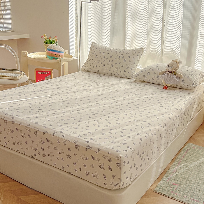 91家纺网 家纺一手货源 找家纺 眠帛家居 2025新款A类水洗皱皱纱印花床笠 可爱小狸