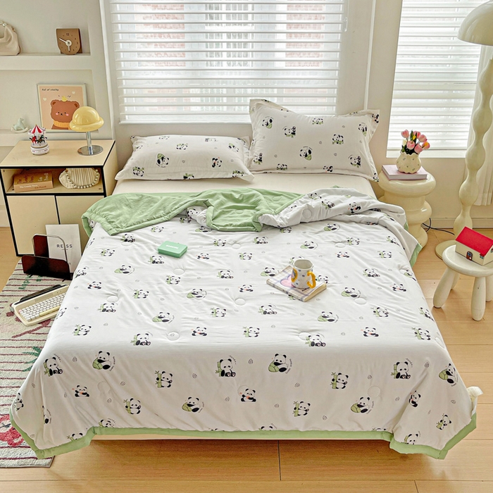 91家纺网 家纺一手货源 找家纺 富艺隆 2025新款水洗棉印花夏被 小熊猫