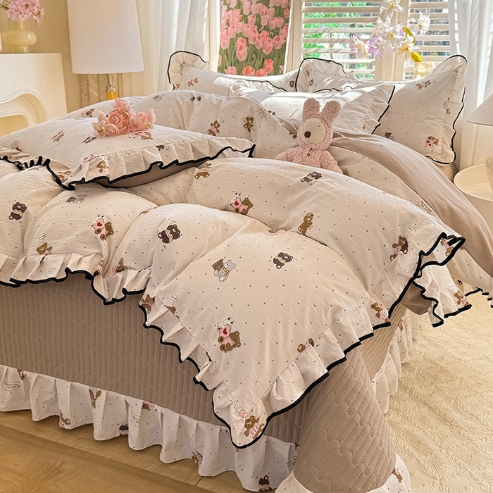 91家纺网 家纺一手货源 找家纺 韩约家纺 2025新款1皱皱纱时尚花边款四件套 罗纳星河