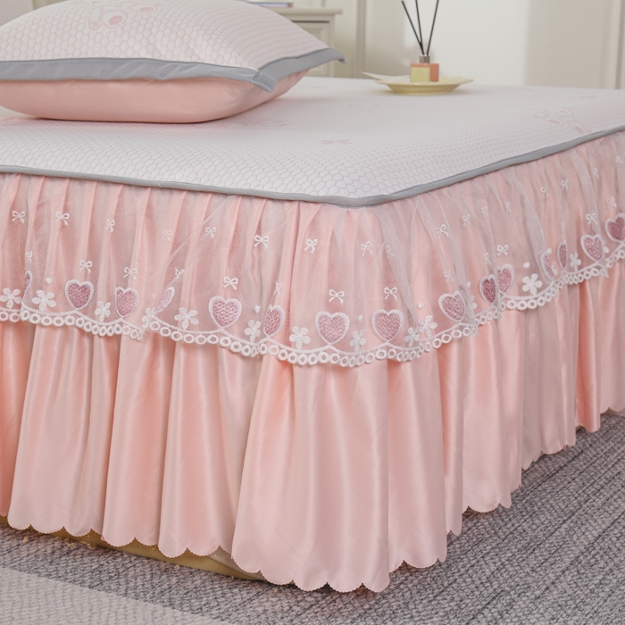 91家纺网 家纺一手货源 找家纺 品乐家纺  2025新款床裙款提花冰豆豆套件凉席席子 粉色