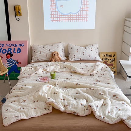 萝莉家纺 2025新款软软糯糯双层皱皱纱单夏被 夏被四件套 波点狗