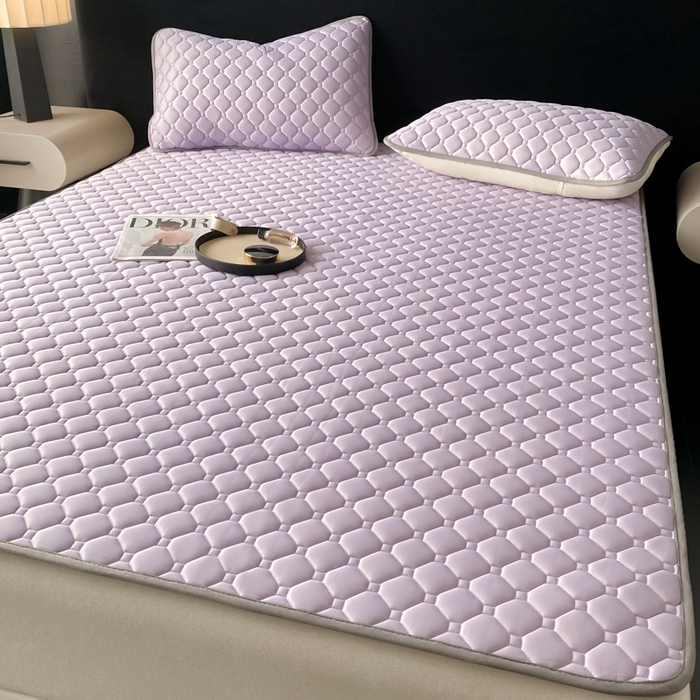 91家纺网 家纺一手货源 找家纺 欧邦 2025新款加厚纯色凉席四件套--凉席三件套 方格-浅紫