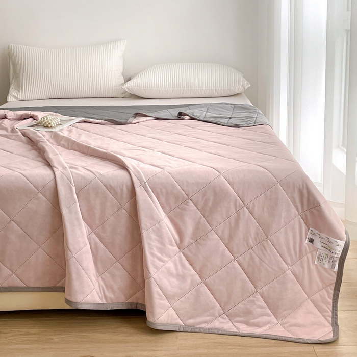 91家纺网 家纺一手货源 找家纺 富艺隆 2025新款纯色凉感丝夏被 玉粉