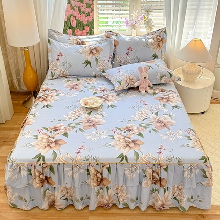 91家纺网 家纺一手货源 找家纺 优家居 2025新款芦荟棉床裙三件套 好事连连