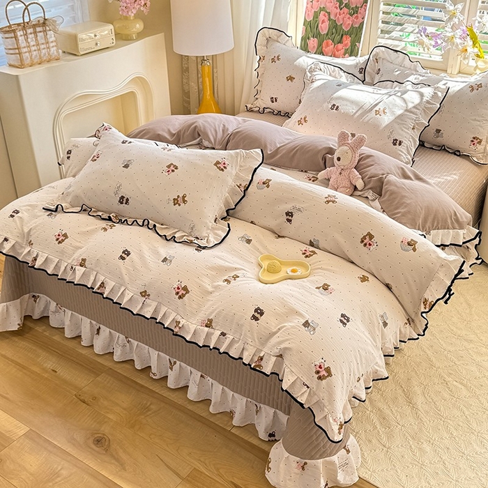 91家纺网 家纺一手货源 找家纺 韩约家纺 2025新款1皱皱纱时尚花边款四件套 罗纳星河