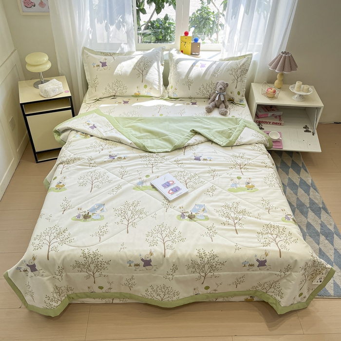 91家纺网 家纺一手货源 找家纺 菲梵家纺 2025春夏新品A类全棉喷气印花夏被 被子被芯 丛林兔