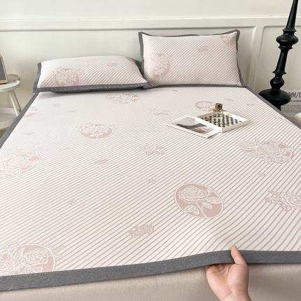 子曰 2025新款高定版A类PE聚乙烯凉感凉席提花凉席 玫瑰-粉