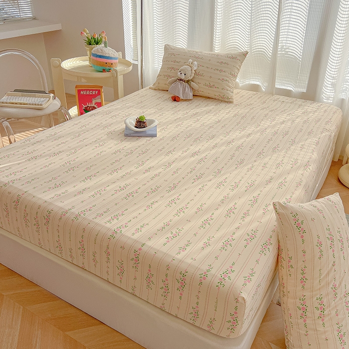 91家纺网 家纺一手货源 找家纺 眠帛家居 2025新款A类水洗皱皱纱印花床笠 花蔓