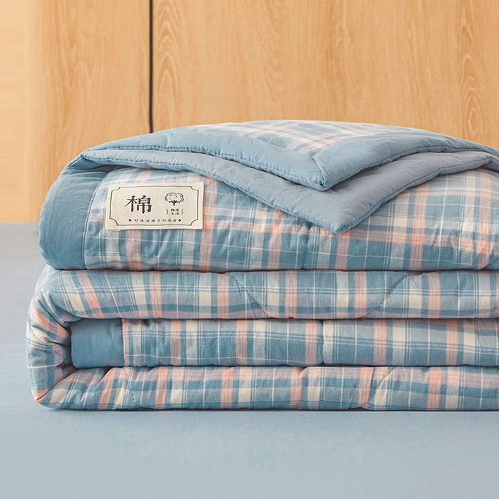 91家纺网 家纺一手货源 找家纺 创优家纺 2025新款无印风格子新疆棉夏被空调被纯棉花被夏被子薄被芯水洗棉包检测 印象蓝