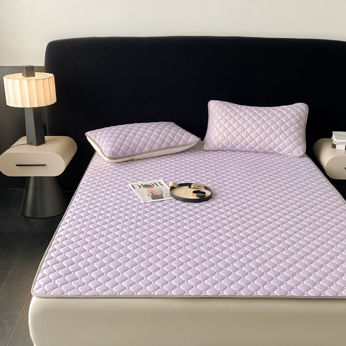 91家纺网 家纺一手货源 找家纺 欧邦 2025新款加厚纯色凉席四件套--凉席三件套 方格-浅紫