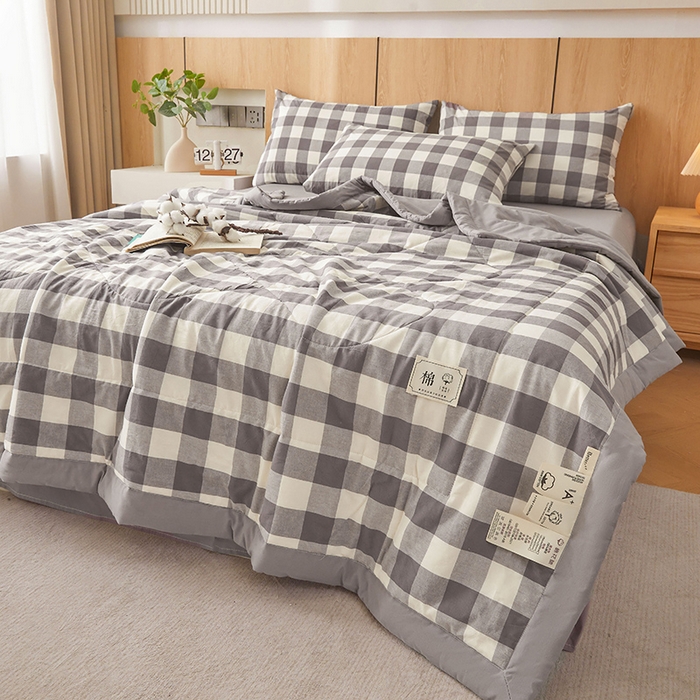 91家纺网 家纺一手货源 找家纺 创优家纺 2025新款无印风格子新疆棉夏被空调被纯棉花被夏被子薄被芯水洗棉包检测 灰中格