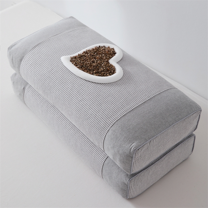 91家纺网 家纺一手货源 找家纺 大熊枕芯 2025新款水洗棉条纹荞麦枕 条纹宫廷-灰20*50*8cm/只