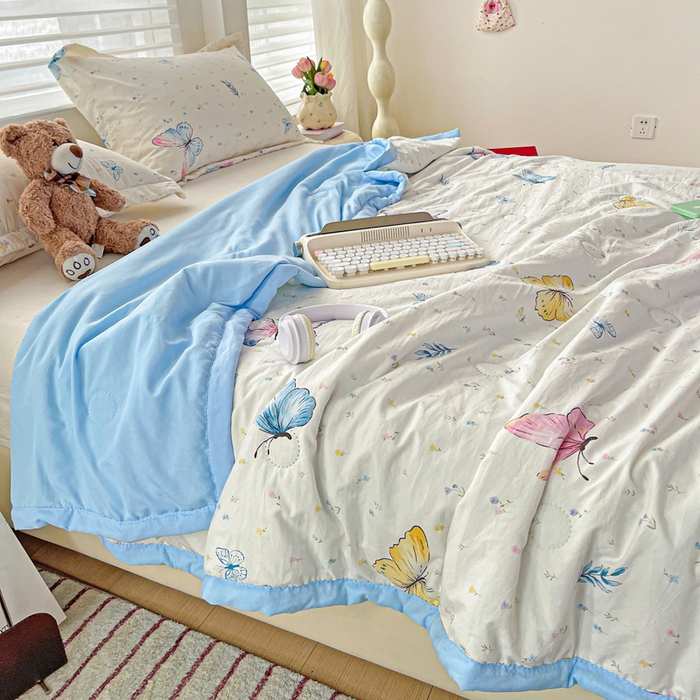 91家纺网 家纺一手货源 找家纺 富艺隆 2025新款水洗棉印花夏被 蝴蝶物语