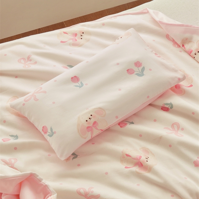 91家纺网 家纺一手货源 找家纺 艾佳宝贝 2025新款A类全棉纯棉儿童单枕套多尺寸可拆式枕头 小香兔