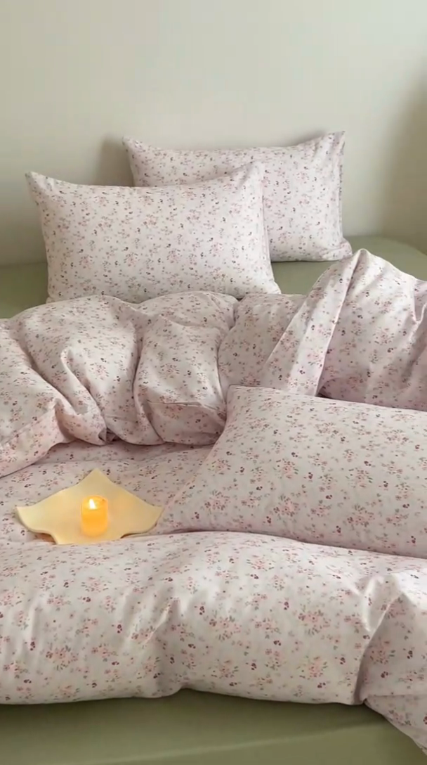 91家纺网 家纺一手货源 找家纺 塞纳 2026新款.全棉有氧双层纱四件套-场景二-拾秋-米粉