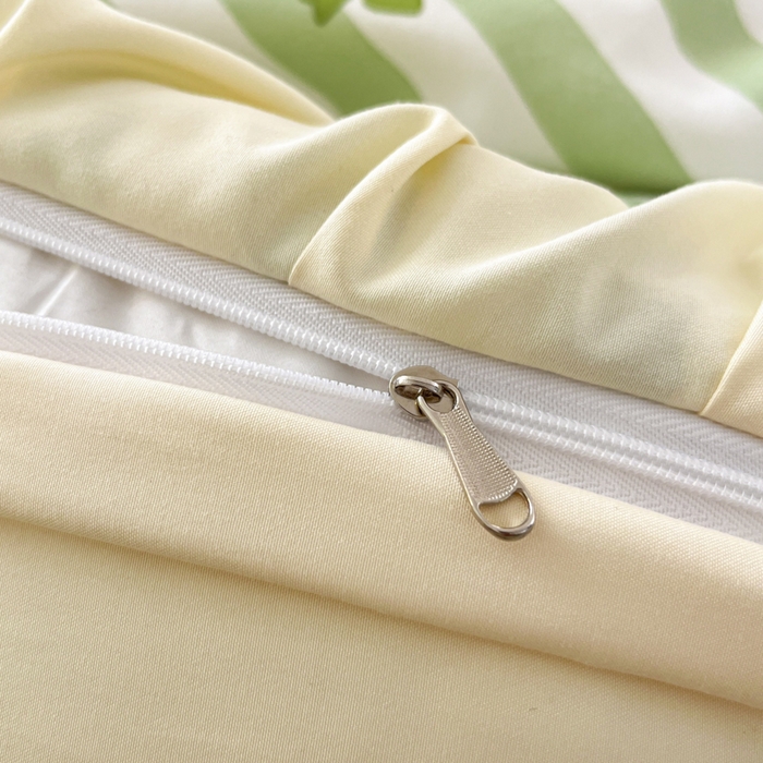 91家纺网 家纺一手货源 找家纺 2025水洗棉花边四件套_9067 蝴蝶结-条纹绿