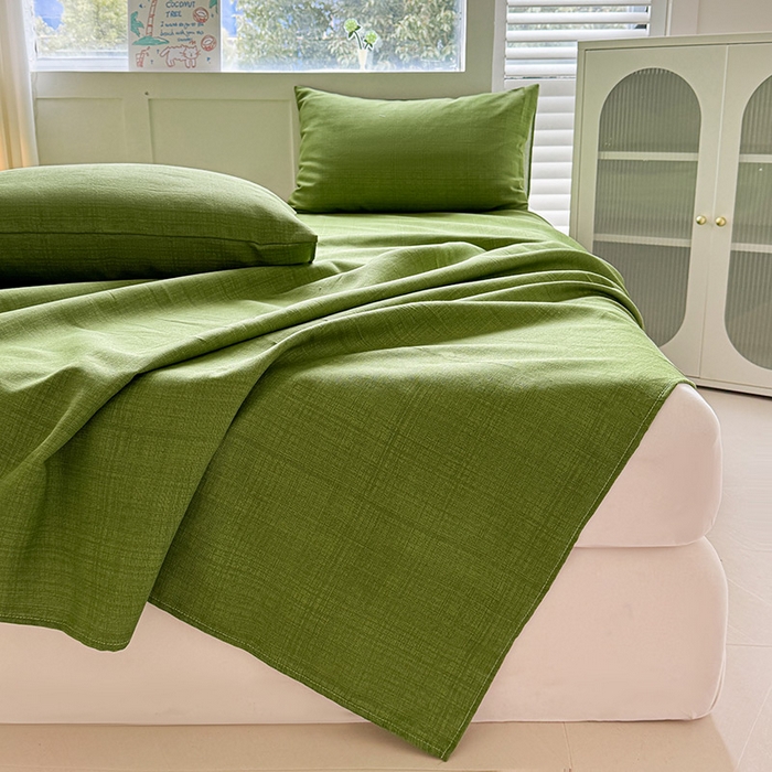 91家纺网 家纺一手货源 找家纺 晓时候 2025原棉老粗布床单凉席三件套软凉席子单床单 简约绿