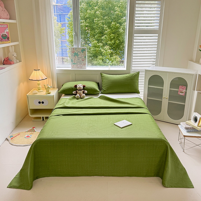 91家纺网 家纺一手货源 找家纺 晓时候 2025原棉老粗布床单凉席三件套软凉席子单床单 简约绿