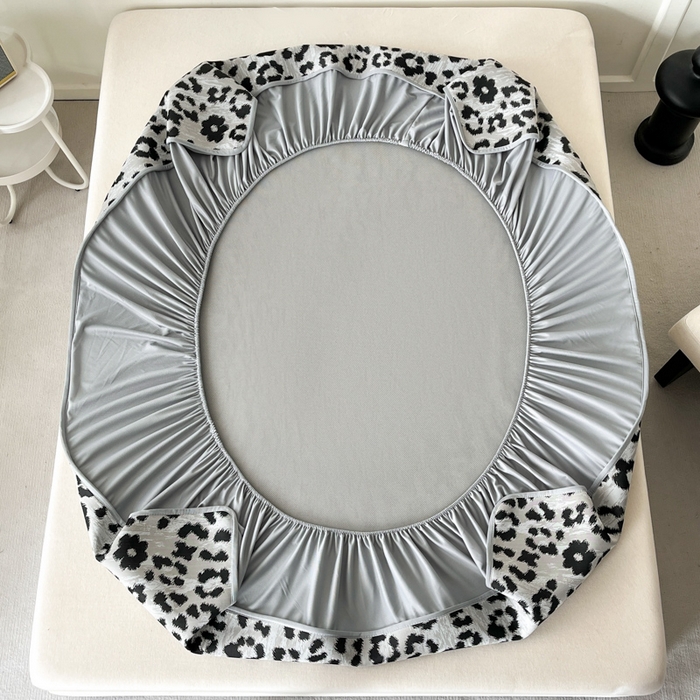 91家纺网 家纺一手货源 找家纺 子曰 2025新款高定版A类PE聚乙烯凉感凉席提花凉席床笠 豹纹-灰【床笠款】