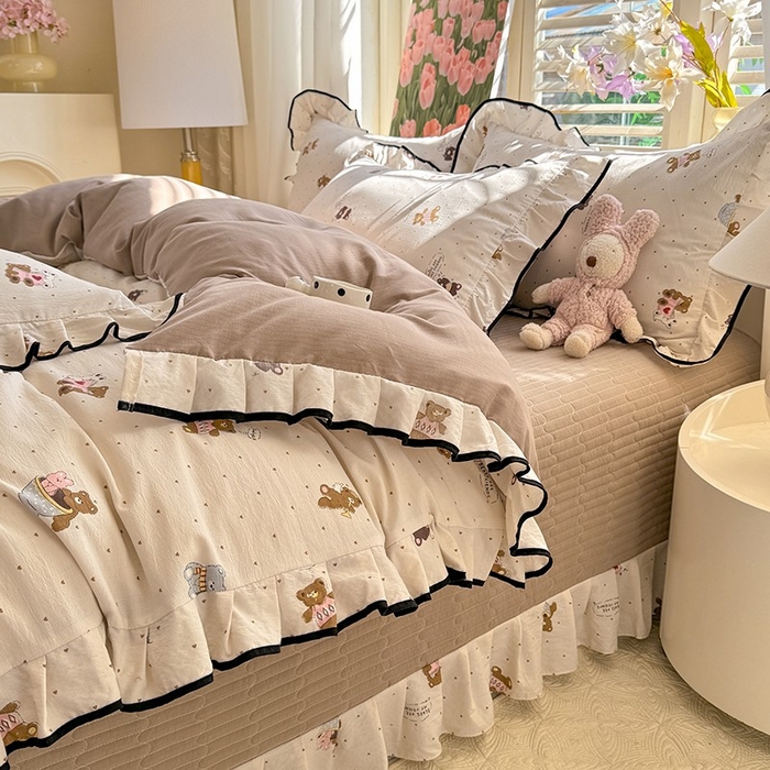 91家纺网 家纺一手货源 找家纺 韩约家纺 2025新款1皱皱纱时尚花边款四件套 罗纳星河