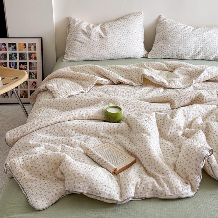 91家纺网 家纺一手货源 找家纺 萝莉家纺 2025新款软软糯糯双层皱皱纱单夏被 夏被四件套 勿忘我