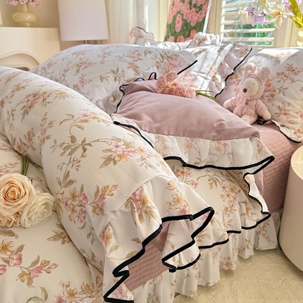 91家纺网 家纺一手货源 找家纺 （总）韩约家纺 2025新款1皱皱纱时尚花边款四件套