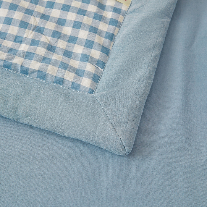 91家纺网 家纺一手货源 找家纺 创优家纺 2025新款无印风格子新疆棉夏被空调被纯棉花被夏被子薄被芯水洗棉包检测 蓝小格