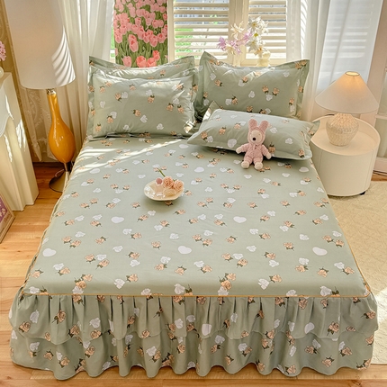 优家居 2025新款芦荟棉床裙三件套 唯爱