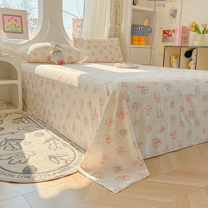 91家纺网 家纺一手货源 找家纺 眠帛家居 2025新款A类水洗皱皱纱印花床单 浪漫