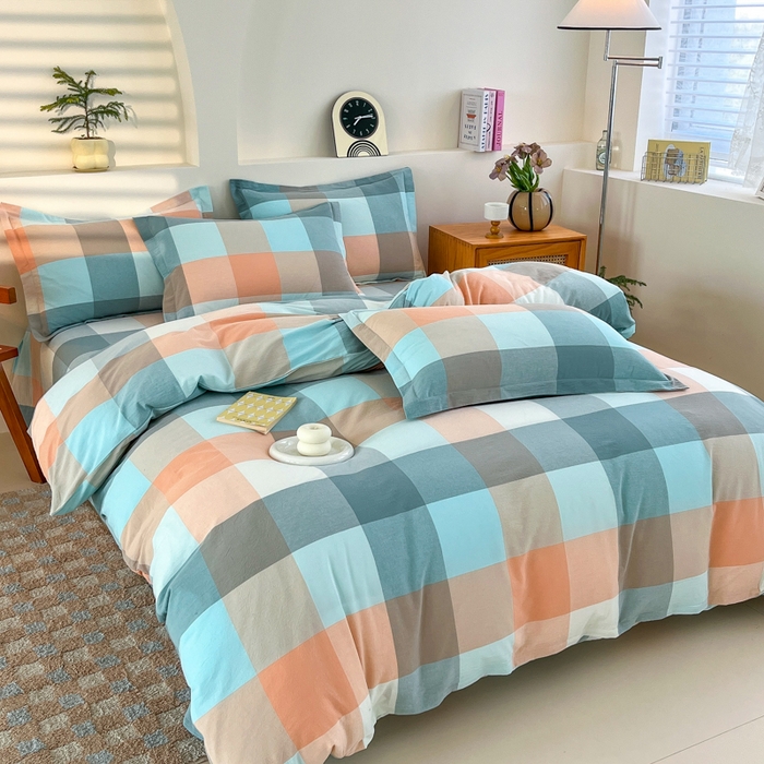 91家纺网 家纺一手货源 找家纺 金窝窝家纺 2025新款纯棉水洗棉四件套 大发格绿