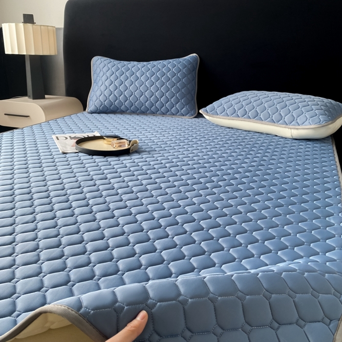 91家纺网 家纺一手货源 找家纺 欧邦 2025新款加厚纯色凉席四件套--凉席三件套 方格-宝蓝