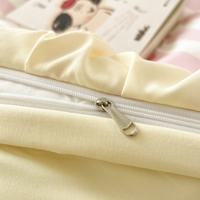 91家纺网 家纺一手货源 找家纺 2025水洗棉花边四件套_9067 蝴蝶结-条纹玉粉