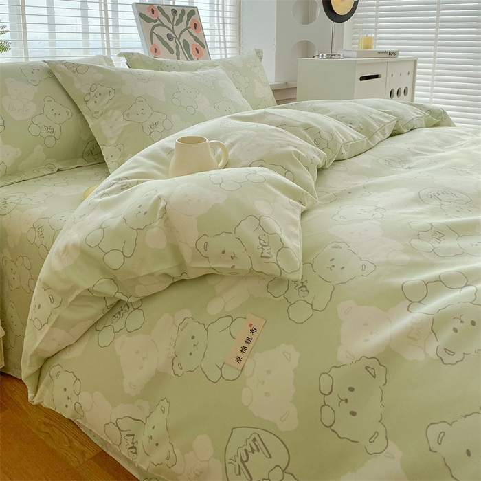 91家纺网 家纺一手货源 找家纺 凯磊2025新款老粗布印花四件套 萌熊悠眠