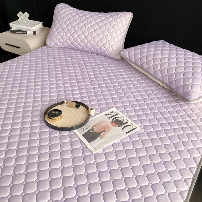 91家纺网 家纺一手货源 找家纺 欧邦 2025新款加厚纯色凉席四件套--凉席三件套 方格-浅紫