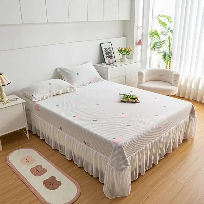 91家纺网 家纺一手货源 找家纺 春寻家纺 2025新款凉豆豆冰丝凉席席子-床裙款 南瓜