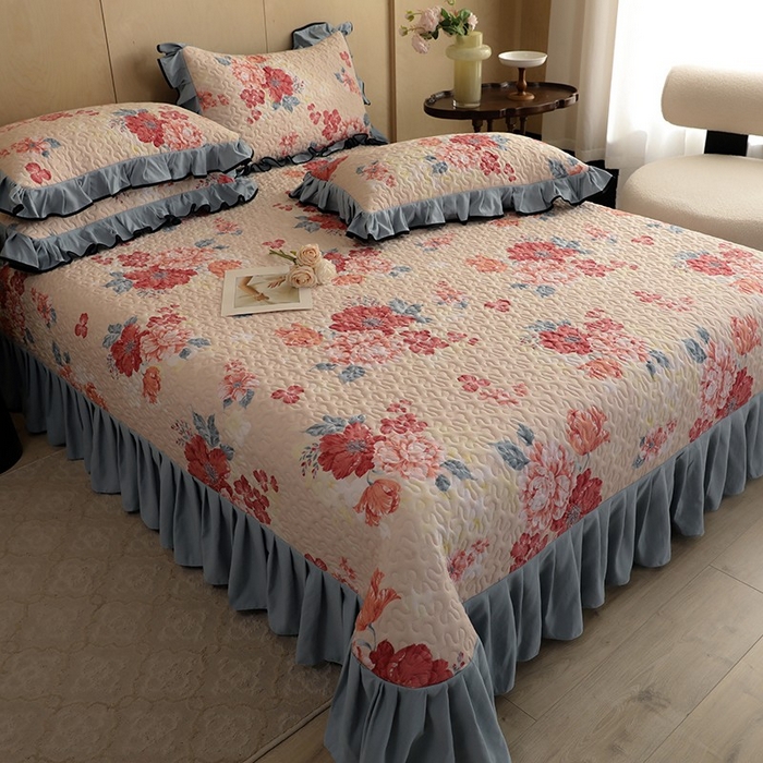 91家纺网 家纺一手货源 找家纺 金盛皇朝家纺 2025新款田园风水洗棉床盖四件套系列 绮梦风雅