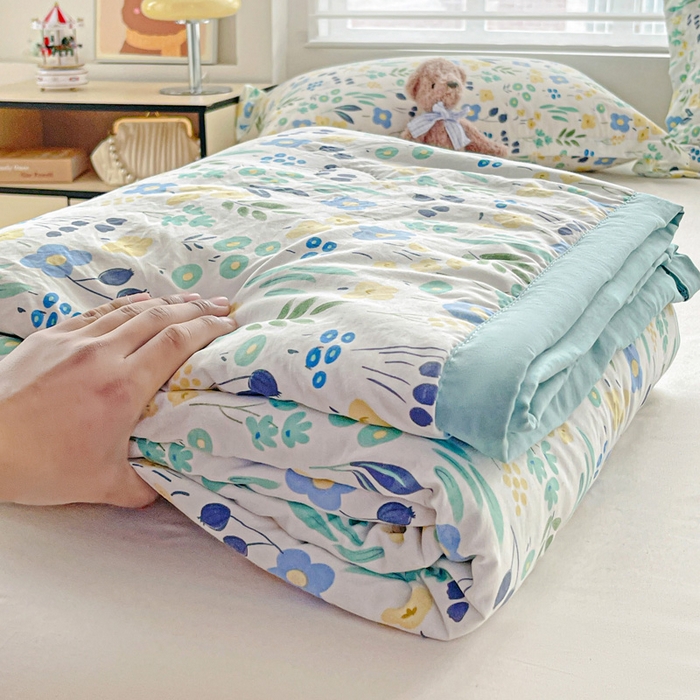 91家纺网 家纺一手货源 找家纺 富艺隆 2025新款水洗棉印花夏被 海岛清茶