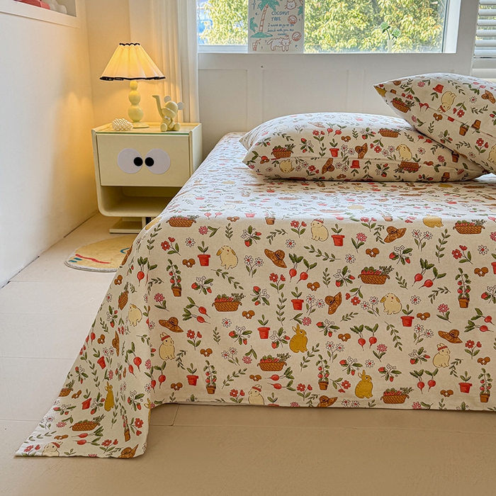 91家纺网 家纺一手货源 找家纺 晓时候 2025原棉老粗布床单凉席三件套软凉席子单床单 花丛兔