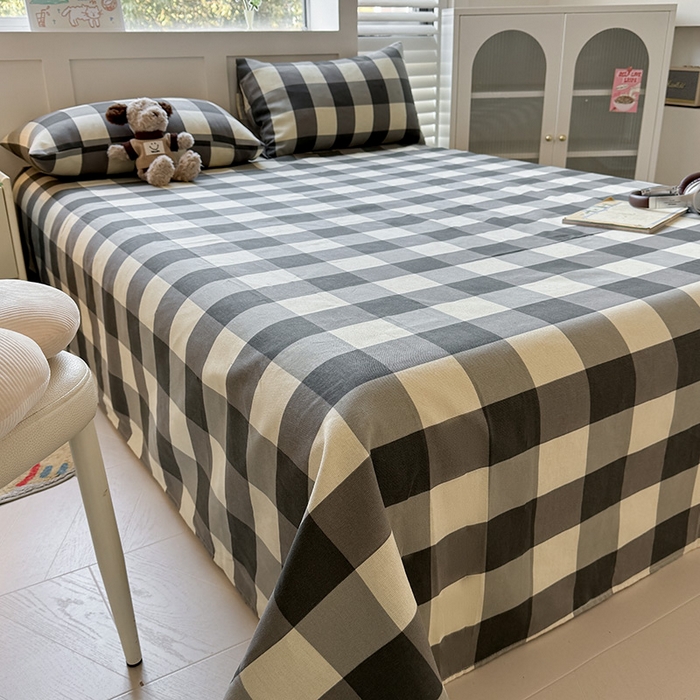 91家纺网 家纺一手货源 找家纺 晓时候 2025原棉老粗布床单凉席三件套软凉席子单床单 黑白格