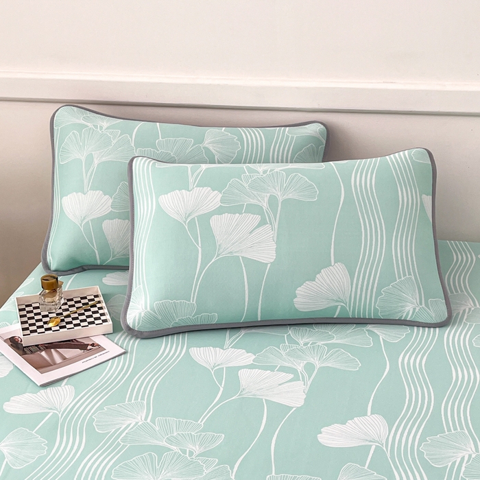 91家纺网 家纺一手货源 找家纺 子曰 2025新款高定版A类PE聚乙烯凉感凉席提花凉席床笠 银杏叶-绿【床笠款】