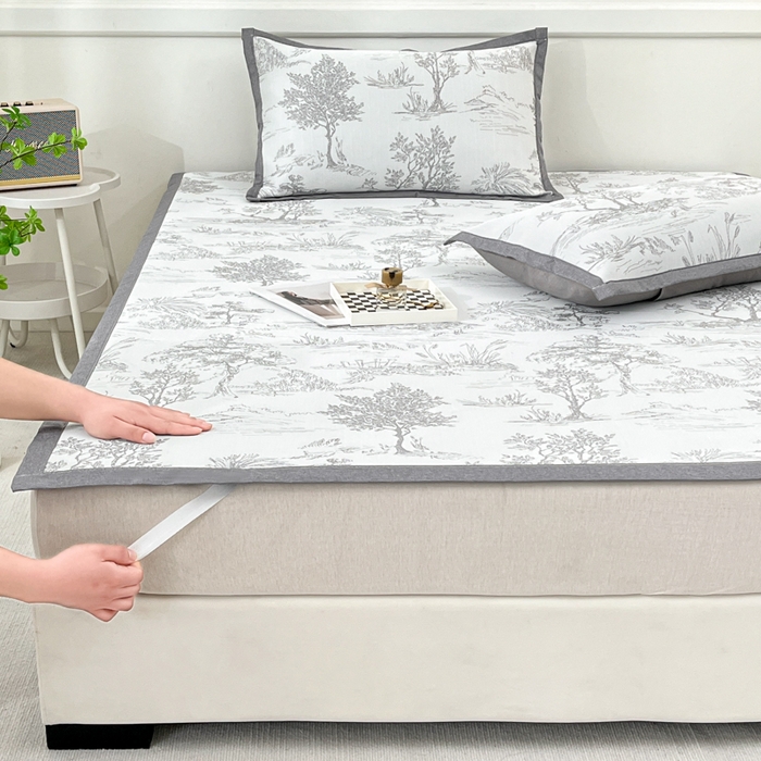 91家纺网 家纺一手货源 找家纺 子曰 2025新款高定版A类PE聚乙烯凉感凉席提花凉席 秘境-灰