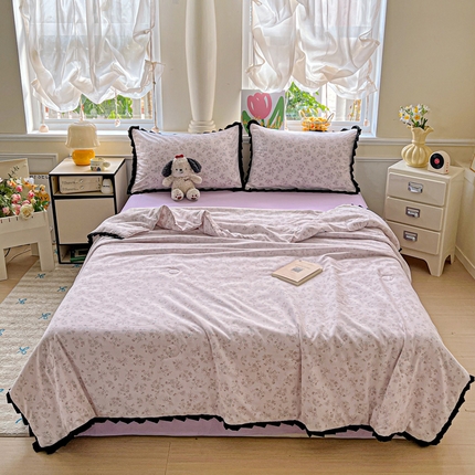 91家纺网 家纺一手货源 找家纺 （总）妖妖家纺 2025新款有氧水洗糯糯公主风花边夏被四件套单夏被